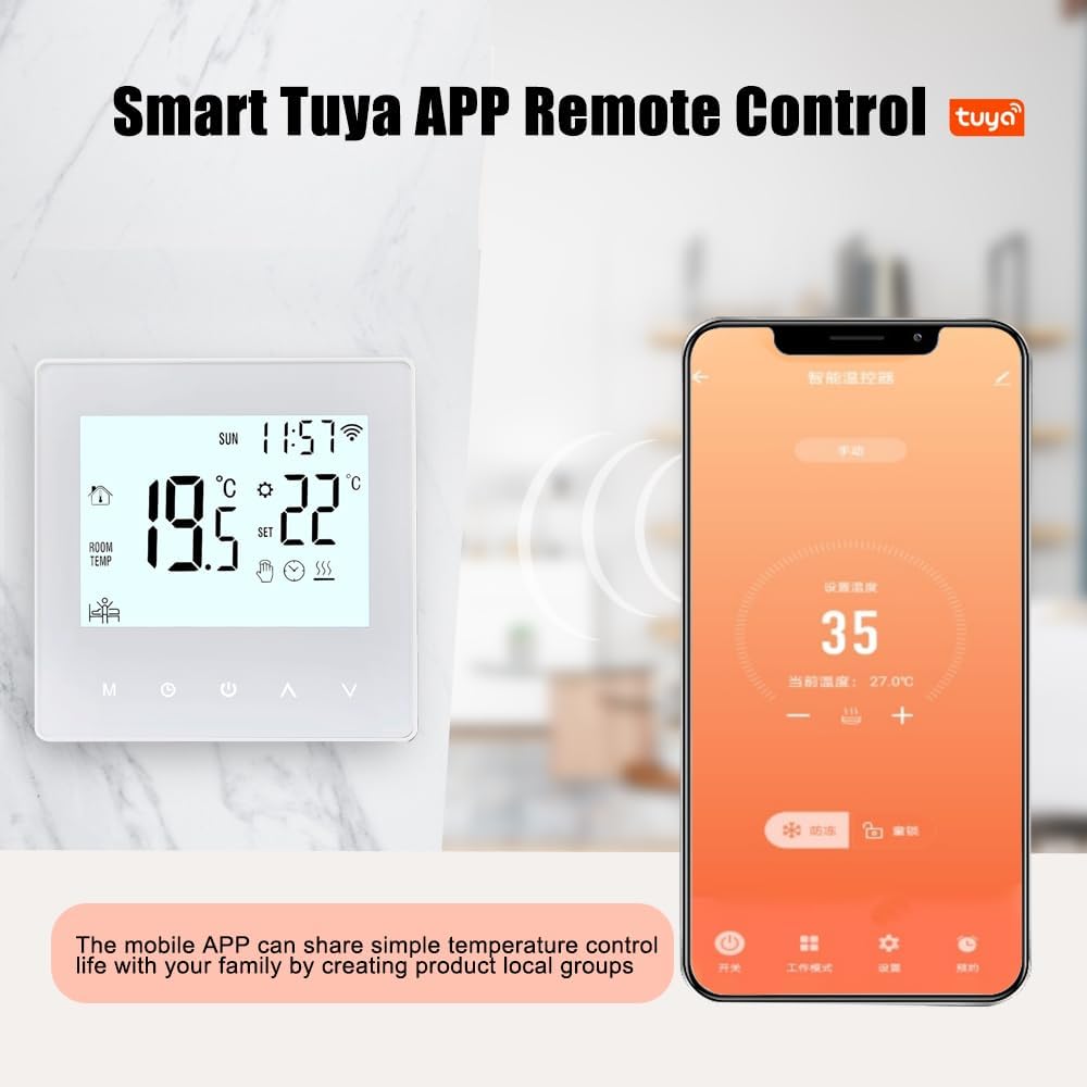 Aoresac Thermostat Smart Tuya WiFi Thermostat 16A Digital Programmable LCD Display Underfloor Heating Temperature Controller Digital Intelligent Wall Thermostat for Electric Heating - Image 4