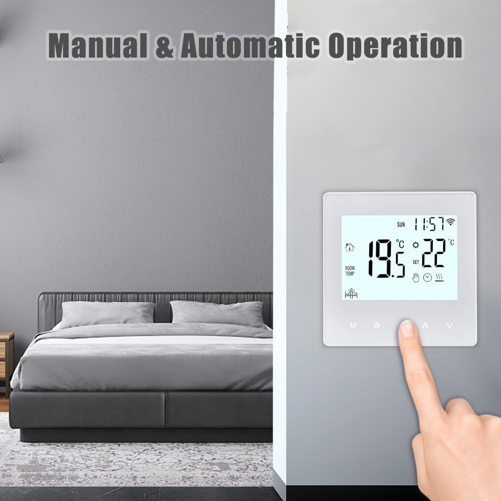 Aoresac Thermostat Smart Tuya WiFi Thermostat 16A Digital Programmable LCD Display Underfloor Heating Temperature Controller Digital Intelligent Wall Thermostat for Electric Heating - Image 5