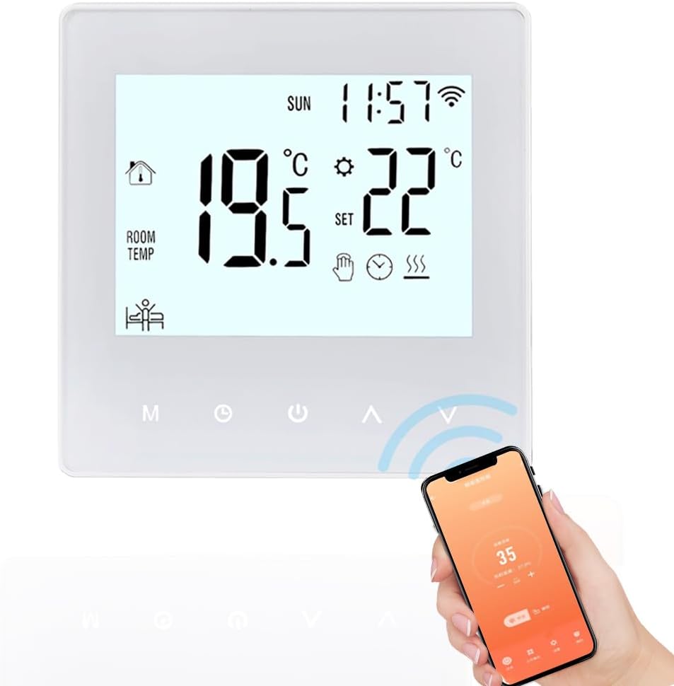 Aoresac Thermostat Smart Tuya WiFi Thermostat 16A Digital Programmable LCD Display Underfloor Heating Temperature Controller Digital Intelligent Wall Thermostat for Electric Heating - Image 2