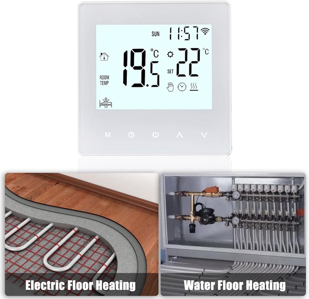 Aoresac Thermostat Smart Tuya WiFi Thermostat 16A Digital Programmable LCD Display Underfloor Heating Temperature Controller Digital Intelligent Wall Thermostat for Electric Heating - Image 6