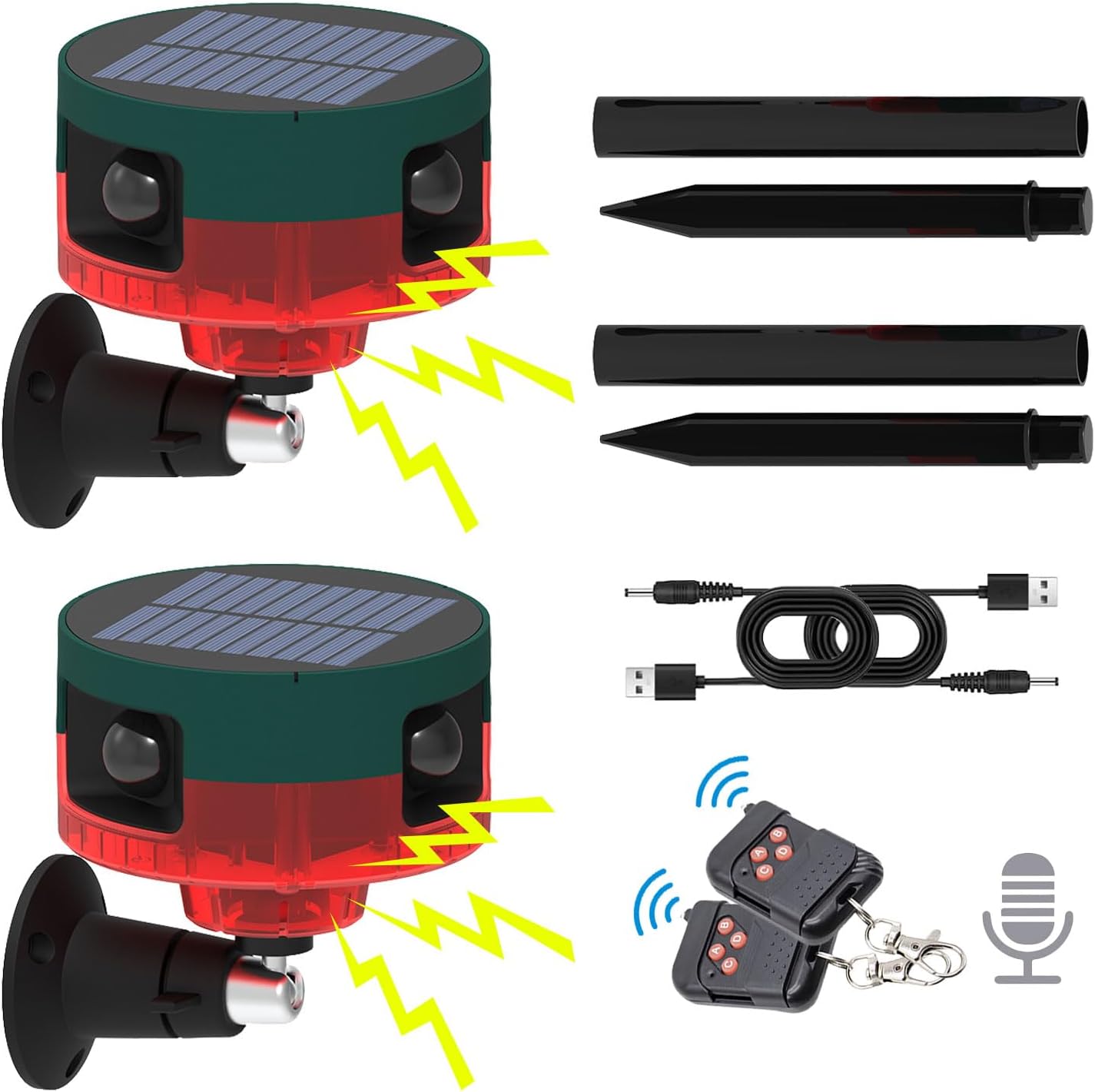 Solar Outdoor Motion Sensor Alarm, 360° Motion Detector Alarm with 130db Security Siren Support Recording, 13 Sounds Dual Modes Solar Alarm Strobe Light for Home & Farm - Image 2