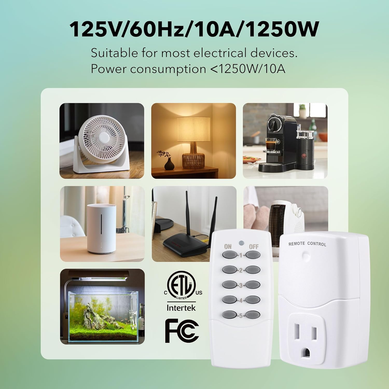 BN-LINK Mini Wireless Remote Control Outlet Switch Power Plug in for Household Appliances, Wireless Remote Light Switch, LED Light Bulbs, White (2 Remotes + 5 Outlets) 1250W/10A - Image 6