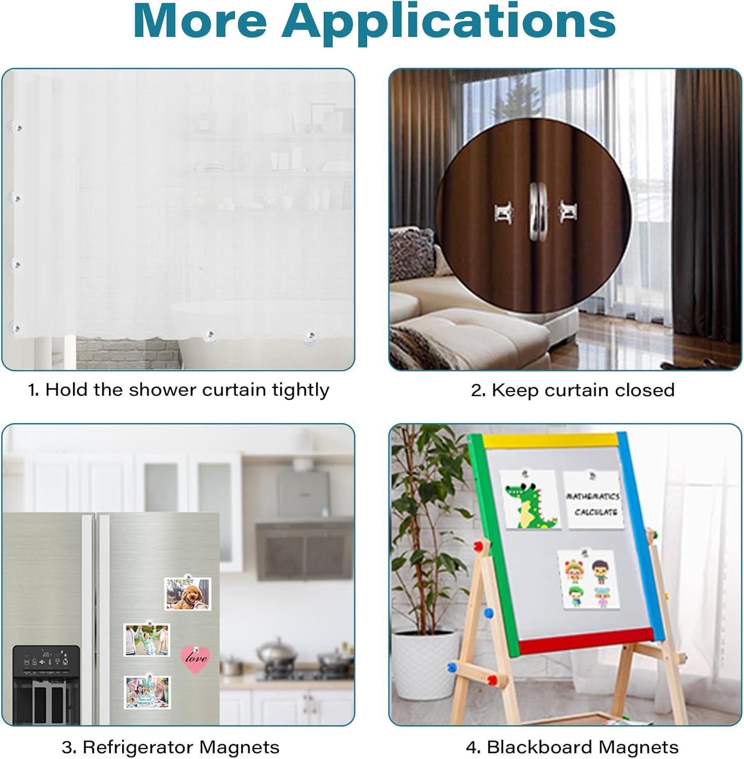 12 Pcs Magnets Shower Curtain Weights, Strong Shower Magnets Attach Shower Liner to Bathtub Bottom and Stop Shower Curtain Blowing in with 16 Self-Adhesive Patches - Image 8