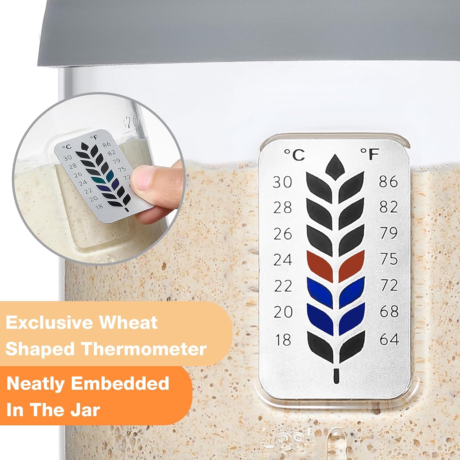 Premium Pro Sourdough Starter Jar Kit - 40oz Large Wide Mouth Sourdough Bread Jar with Marked Feeding Band, Thermometer, Scraper, Cloth Cover and Silicone Lid/Base, Glass Container, Baking Supplies - Image 6