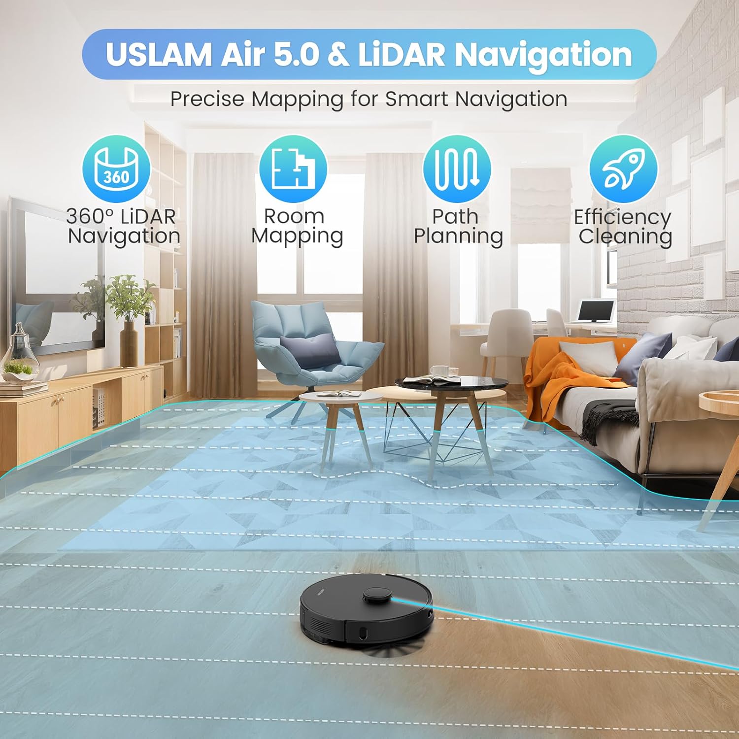 AIRROBO Robot Vacuum and Mop Combo, Self-Emptying, 60-Day Capacity, Home Mapping, Schedule, Wi-Fi/App/Alexa/Remote, 180mins Runtime, T20+ Robotic Vacuum Cleaner for Pet, Hard Floors, Carpet - Image 5