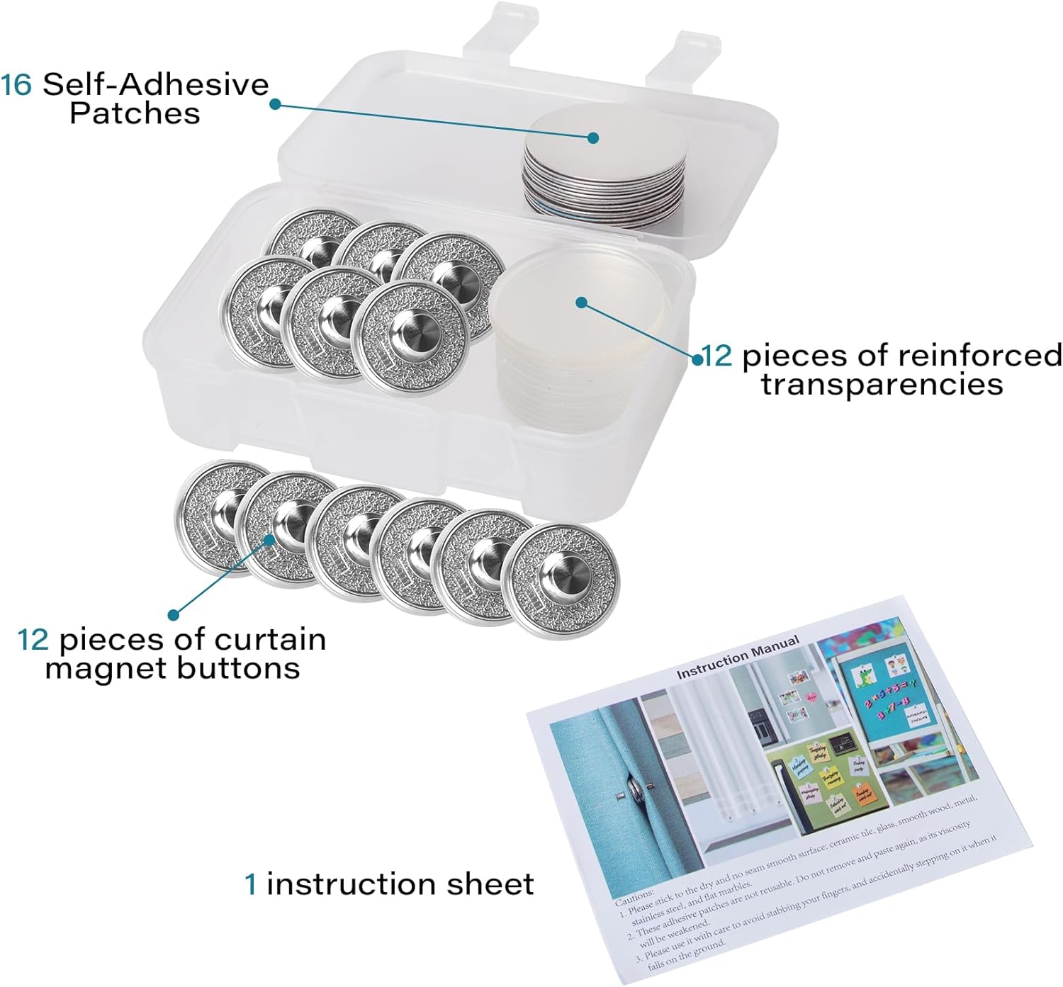 12 Pcs Magnets Shower Curtain Weights, Strong Shower Magnets Attach Shower Liner to Bathtub Bottom and Stop Shower Curtain Blowing in with 16 Self-Adhesive Patches - Image 5