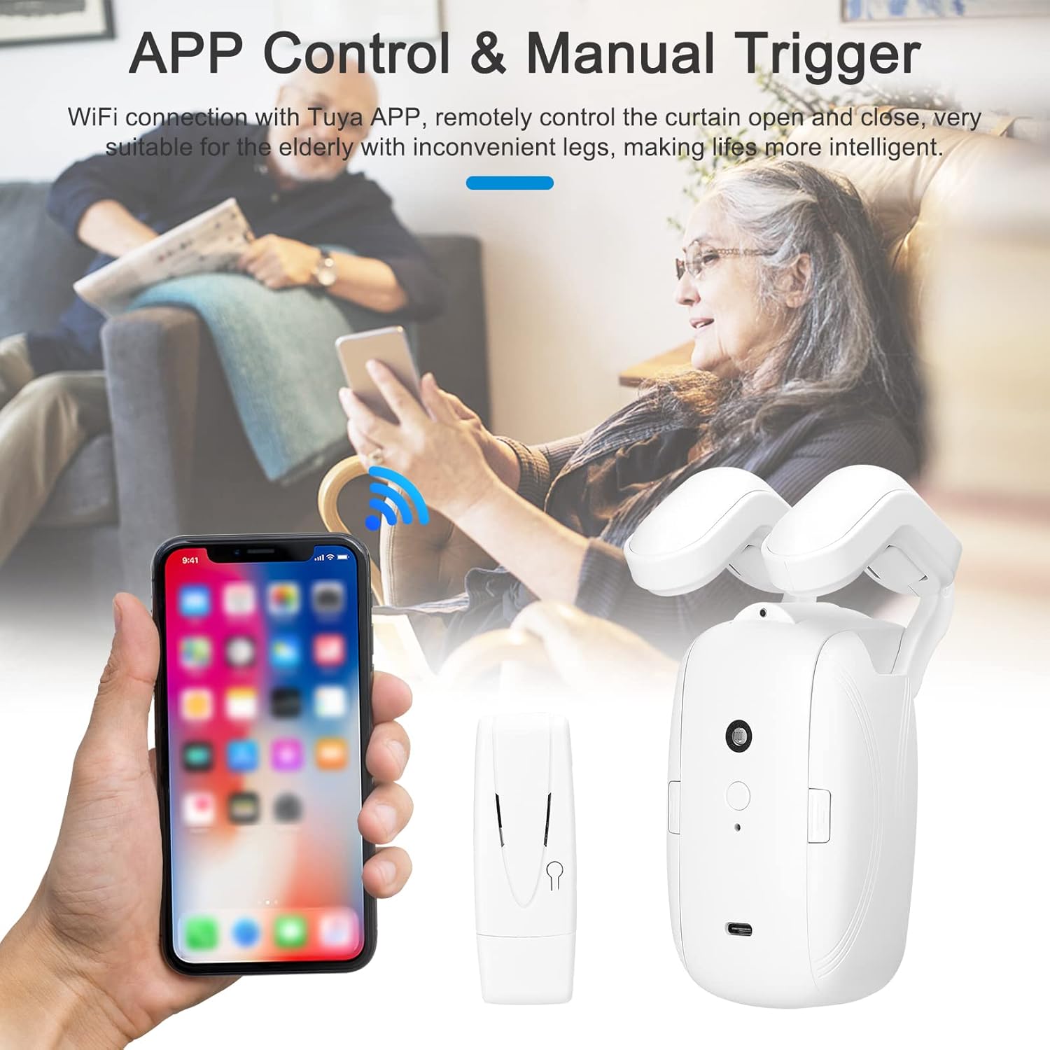 2PCS Tuya WiFi Intelligent Curtain Motor Electric Curtain Robot Automatic Opener No Wiring with Gateways Support APP Remote Control Timer Setup Temperature & Light Sensing Compatible with Home - Image 5