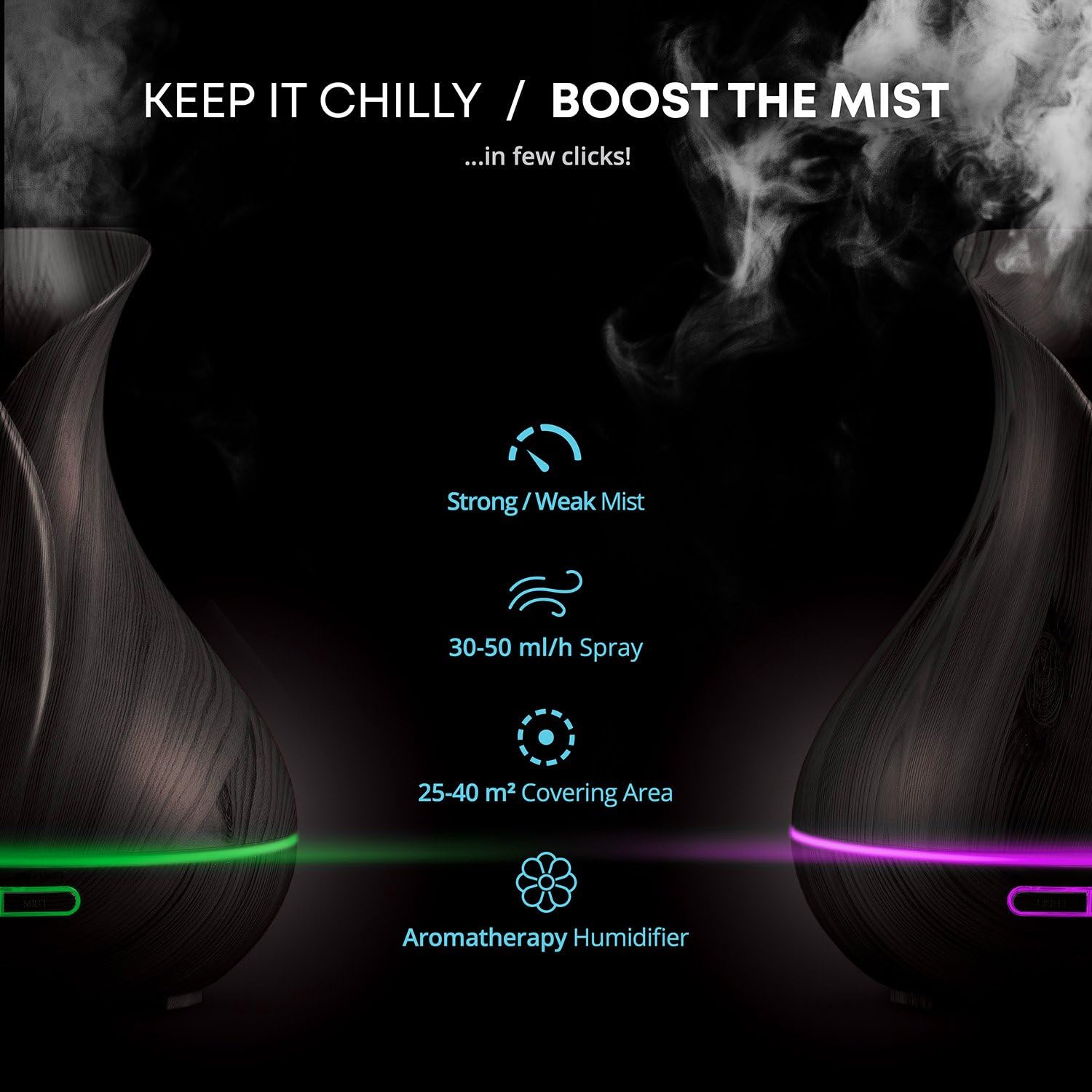 Smart WiFi Wireless Essential Oil Aromatherapy 400ml Ultrasonic Diffuser & Humidifier with Alexa & Google Home Phone App & Voice Control - Create Schedules - LED & Timer Settings Dark Brown - Image 5