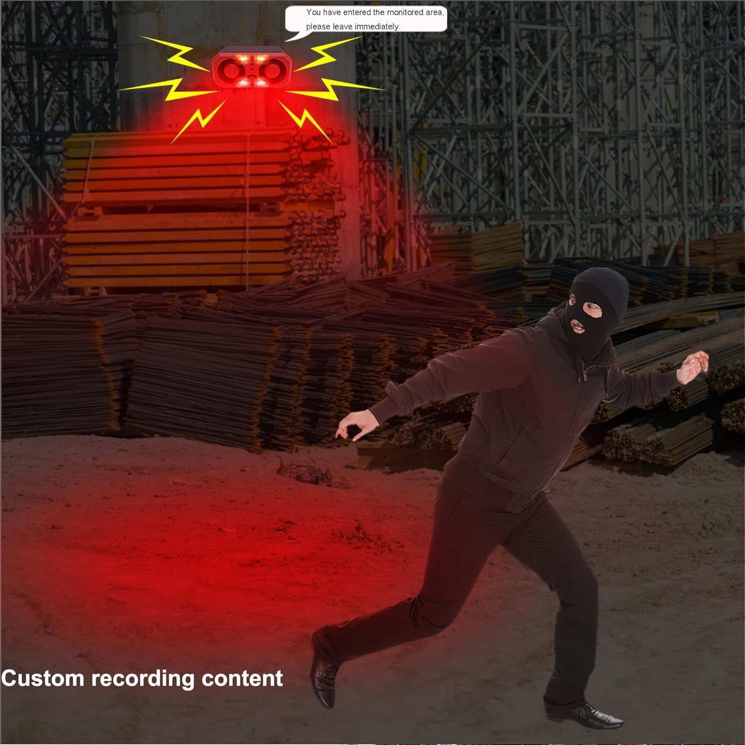 Solar Outdoor Motion Sensor Alarm: Barking Dog Sound Alarm with 2 * 130db Noise Maker, 4 Work Modes, Dog Barking Gunshot Alarm Support Recording and ± Adjust Volume for for Home Security, USB Charge - Image 6