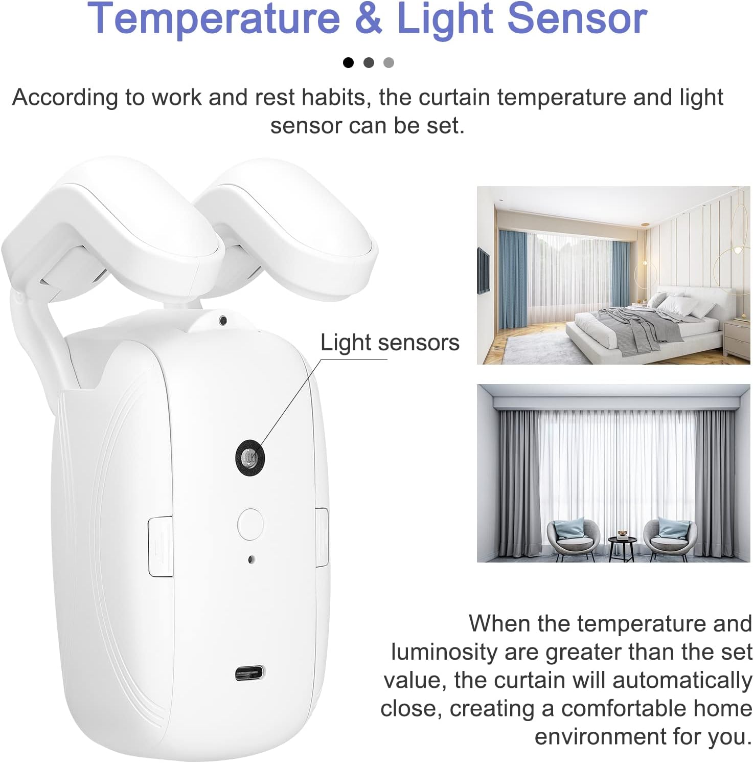 2PCS Tuya WiFi Intelligent Curtain Motor Electric Curtain Robot Automatic Opener No Wiring with Gateways Support APP Remote Control Timer Setup Temperature & Light Sensing Compatible with Home - Image 8