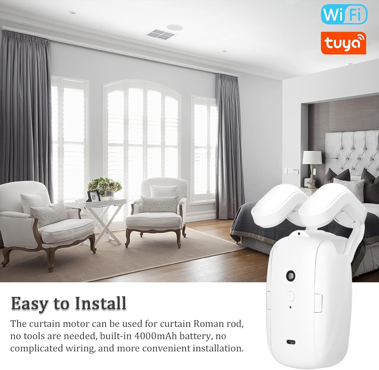 2PCS Tuya WiFi Intelligent Curtain Motor Electric Curtain Robot Automatic Opener No Wiring with Gateways Support APP Remote Control Timer Setup Temperature & Light Sensing Compatible with Home - Image 4