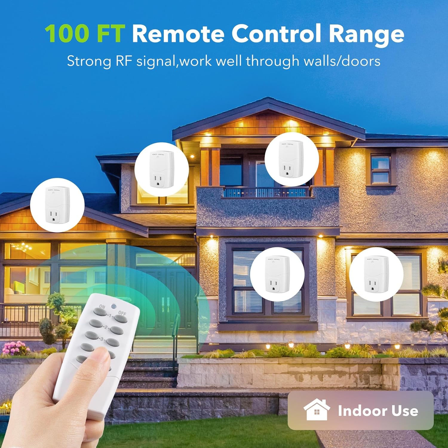 BN-LINK Mini Wireless Remote Control Outlet Switch Power Plug in for Household Appliances, Wireless Remote Light Switch, LED Light Bulbs, White (2 Remotes + 5 Outlets) 1250W/10A - Image 4