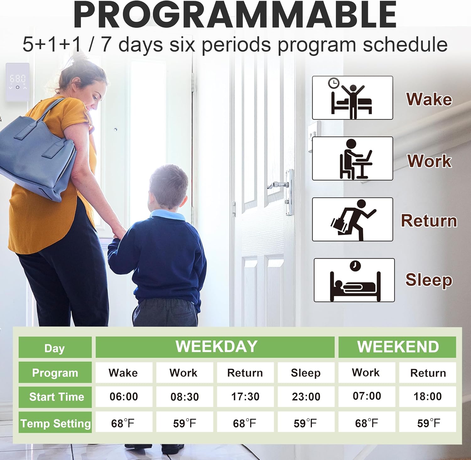 MAXKOSKO WiFi Smart Thermostat for Electric Floor Warming System with Touchscreen LED Display 120V/240V, Easy Connection & Energy Saving Home Programmable Thermostat White - Image 7