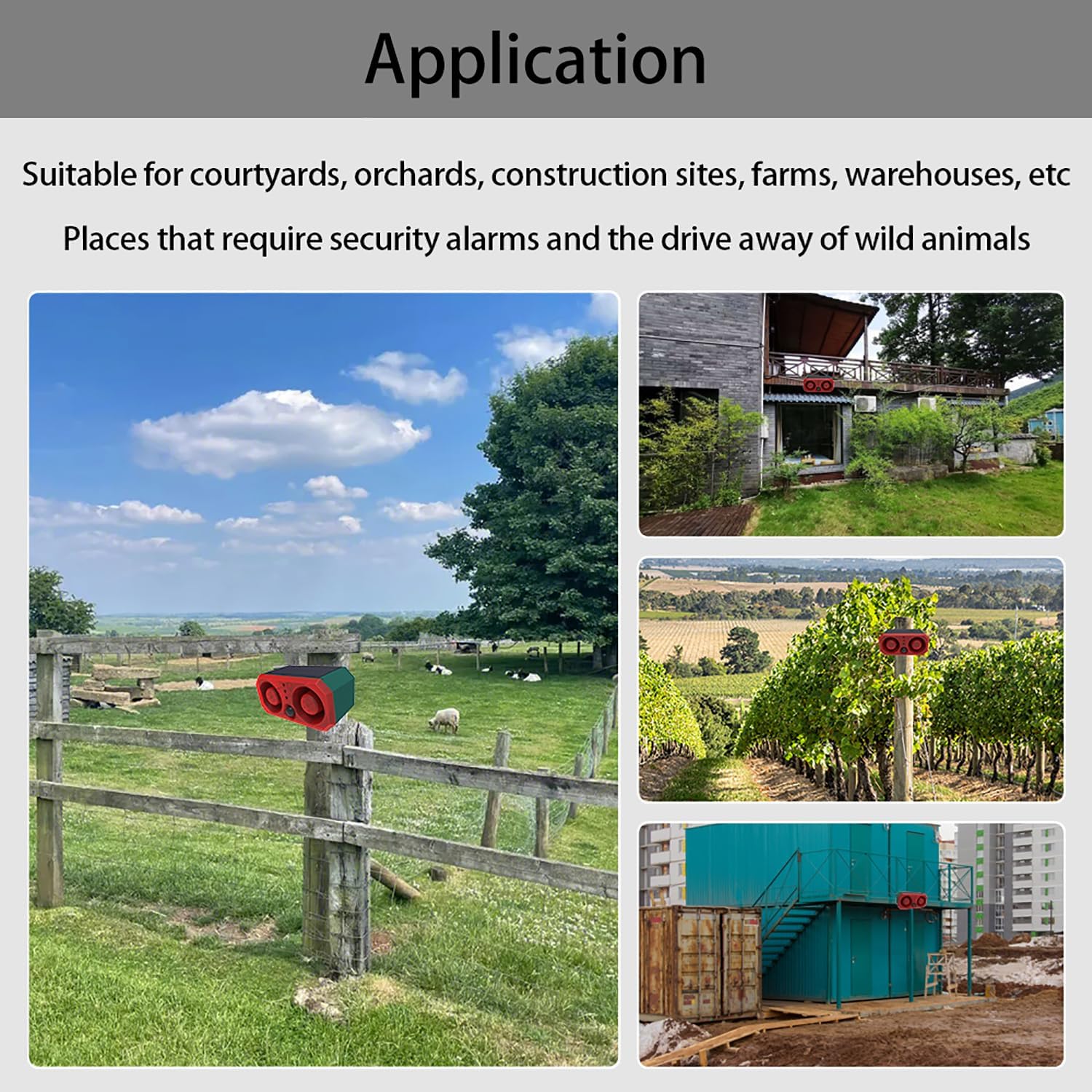 Solar Outdoor Motion Sensor Alarm: Barking Dog Sound Alarm with 2 * 130db Noise Maker, 4 Work Modes, Dog Barking Gunshot Alarm Support Recording and ± Adjust Volume for for Home Security, USB Charge - Image 8