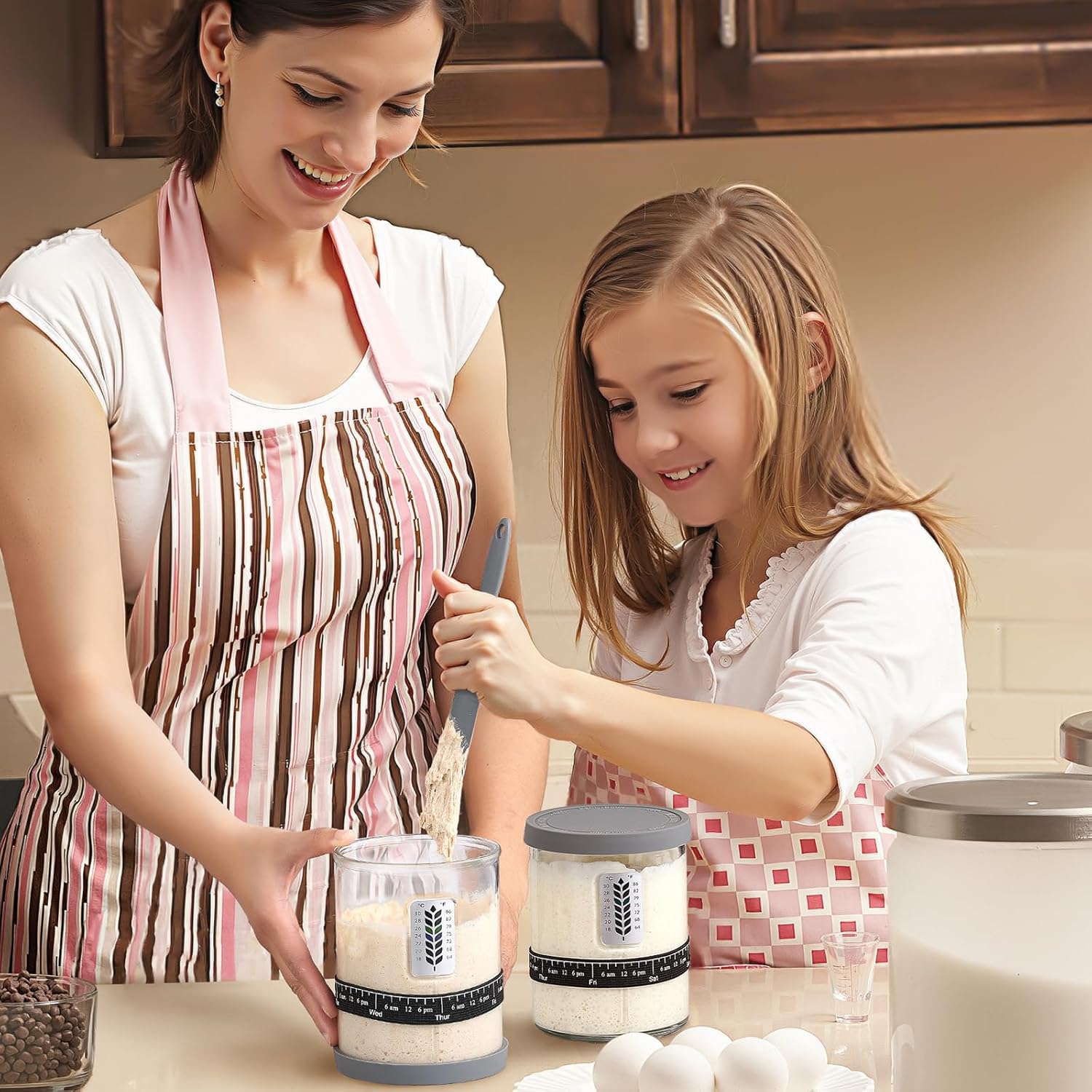 Premium Pro Sourdough Starter Jar Kit - 40oz Large Wide Mouth Sourdough Bread Jar with Marked Feeding Band, Thermometer, Scraper, Cloth Cover and Silicone Lid/Base, Glass Container, Baking Supplies - Image 8