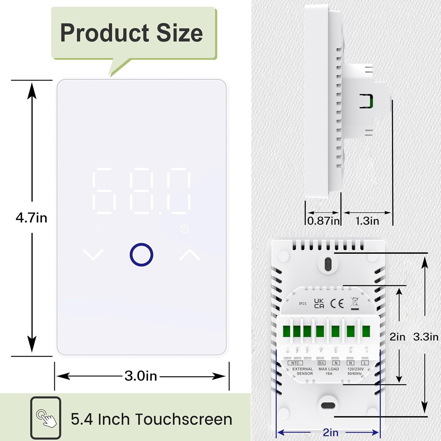 MAXKOSKO WiFi Smart Thermostat for Electric Floor Warming System with Touchscreen LED Display 120V/240V, Easy Connection & Energy Saving Home Programmable Thermostat White - Image 9