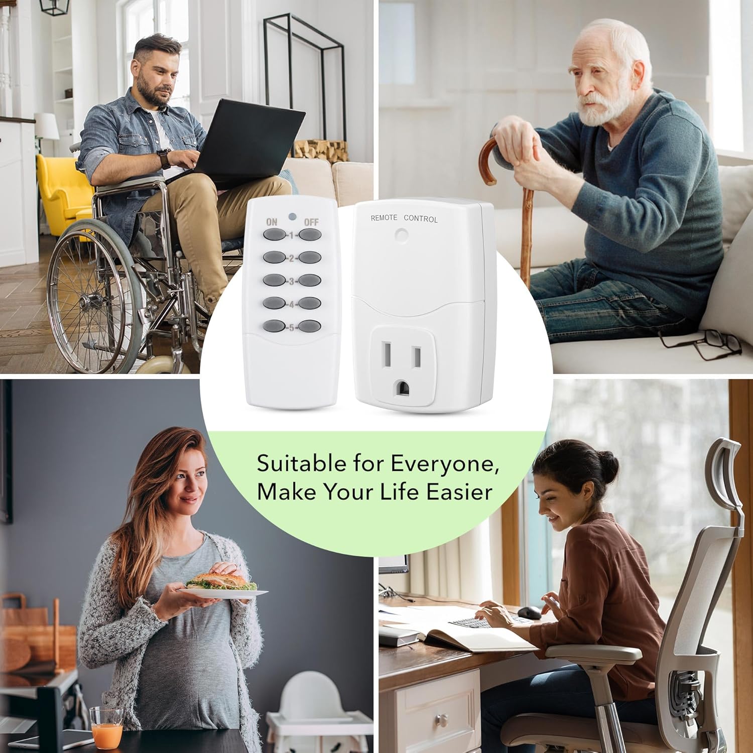 BN-LINK Mini Wireless Remote Control Outlet Switch Power Plug in for Household Appliances, Wireless Remote Light Switch, LED Light Bulbs, White (2 Remotes + 5 Outlets) 1250W/10A - Image 5