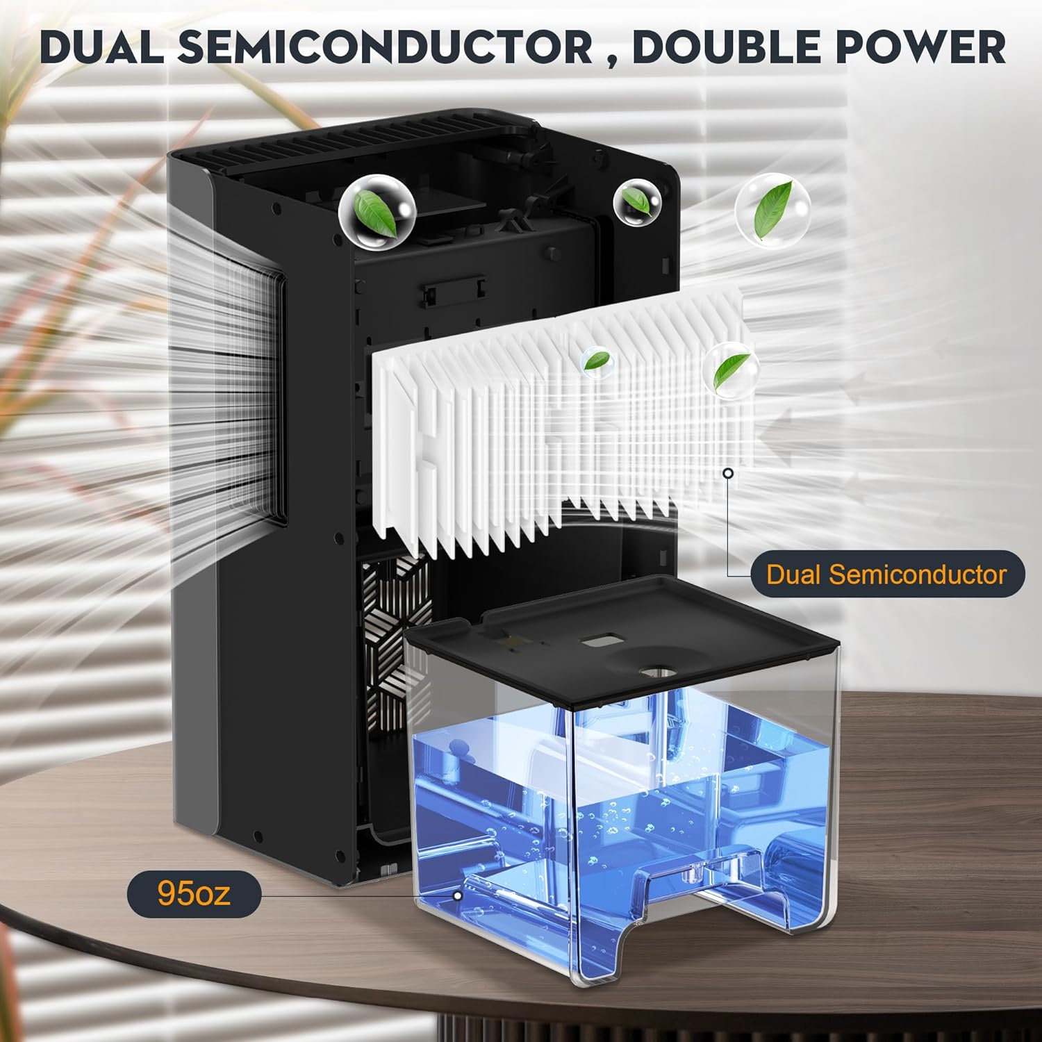 ToLife Dehumidifiers for Home 95 OZ Water Tank, 1000 sq.ft Dehumidifier for Basement Bedroom Bathroom with Auto Shut Off 7 Colors LED Light,Grey - Image 4